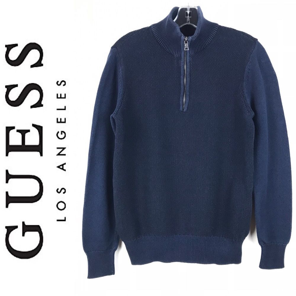 Guess Los Angeles Quarter Zip Navy Blue Sweater Men's M Business Casual Classic